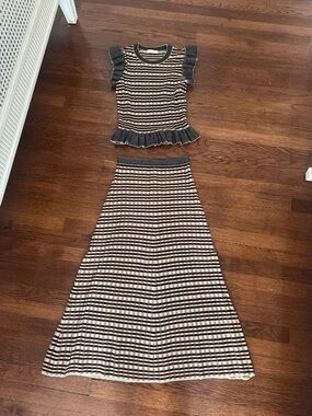 Ulla Johnson Striped Knit Two-Piece Set in Black, Cream and Tan